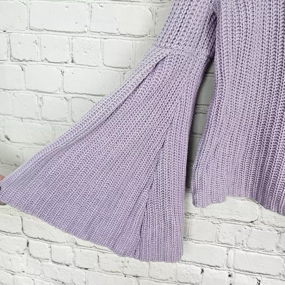 Free People Damsel Lavender Belle Sleeved Vneck Knit Pullover Sweater size small - Picture 4 of 12